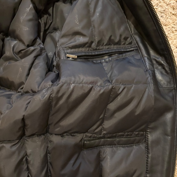 EDDIE BAUER Soft Black Lamb Leather Goose Down Lined Bomber Jacket Men's L - Picture 12 of 16